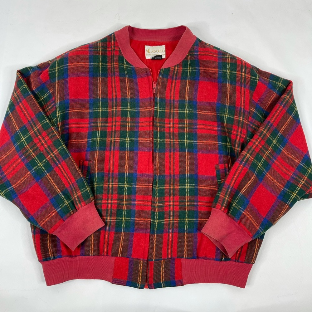 80s Rockabilly Tartan Plaid Wool Bomber Jacket